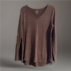 Maurices 24/7 Top Women's Size L Brown Long Sleeve Stretch Rayon Blend